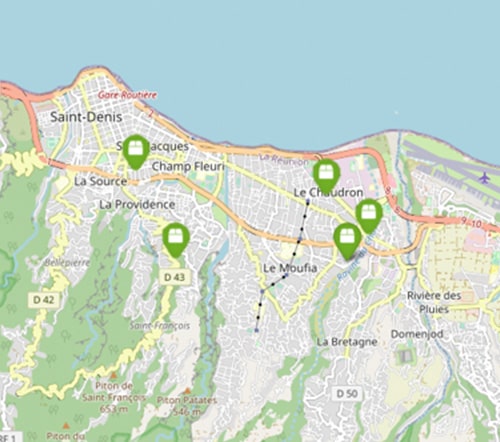 Carte avec une vue du parc d'assets en temps réel